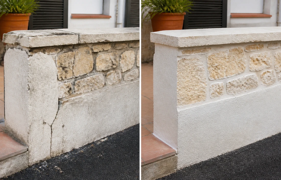 Comparaison avant après d'un petit travail de maçonnerie